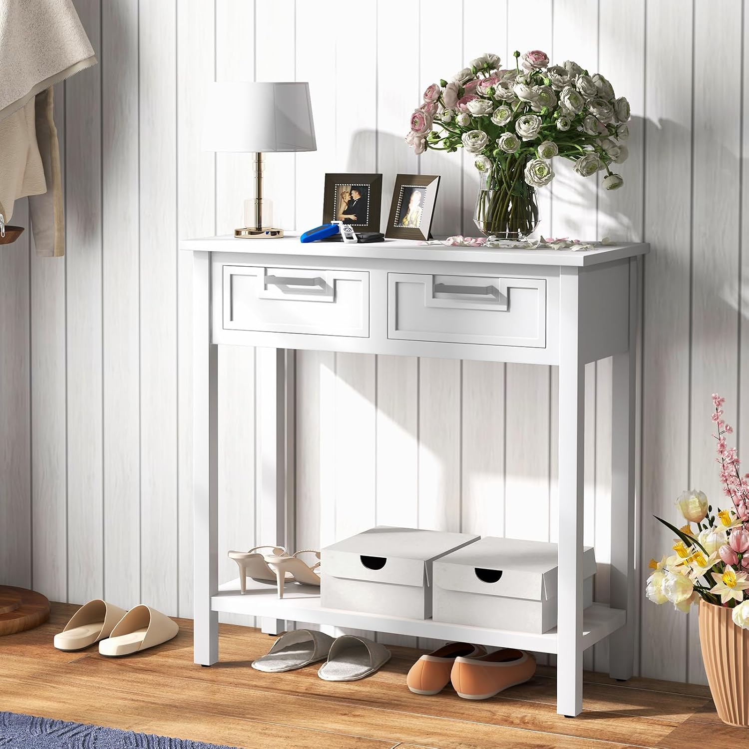 Wooden Drawer Storage Narrow Console Entryway Table