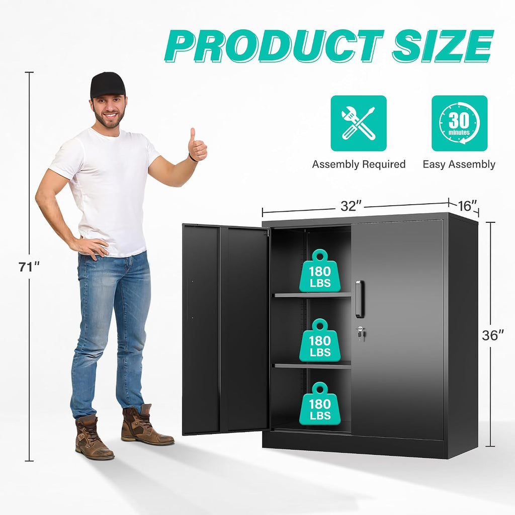 Lockable Metal Cabinet Adjustable Storage Shelves