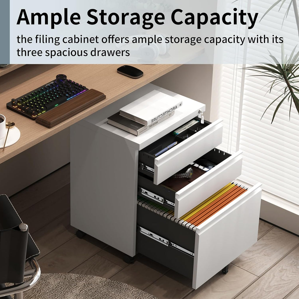 Wheeled Lockable 3-Drawer Mobile File Cabinet