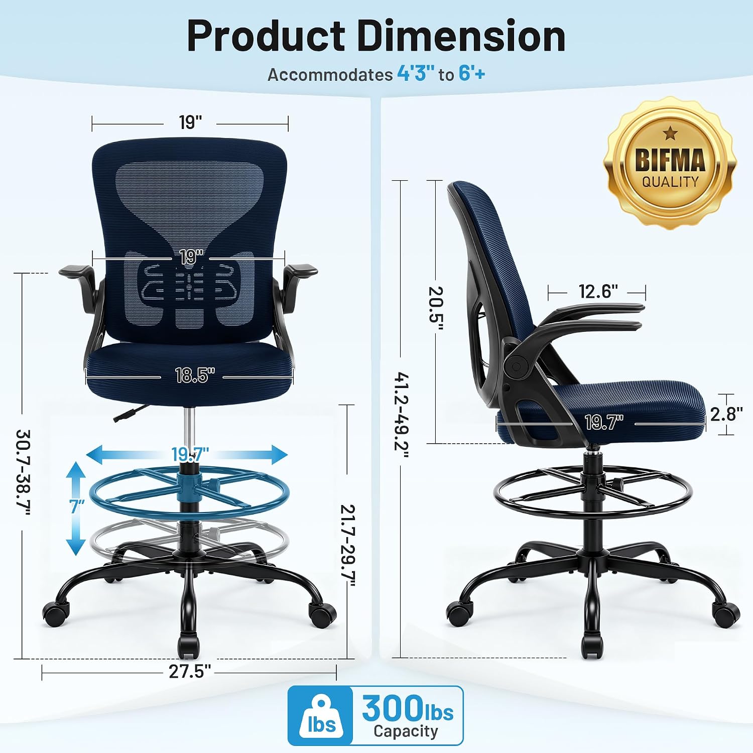 Mesh Ergonomic Drafting Chair Flip-up Armrests
