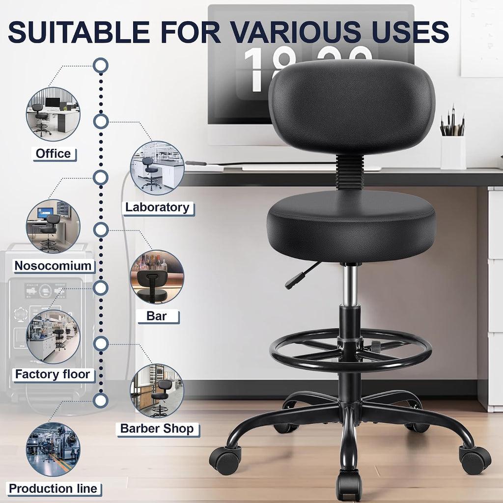 Adjustable PU Leather Rolling Drafting Office Stool