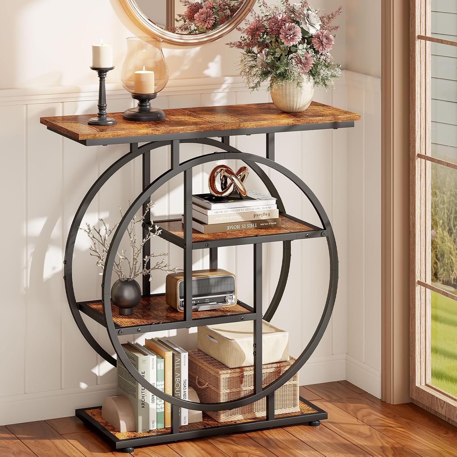 Rustic Cottage Wooden Metal Frame Console Table