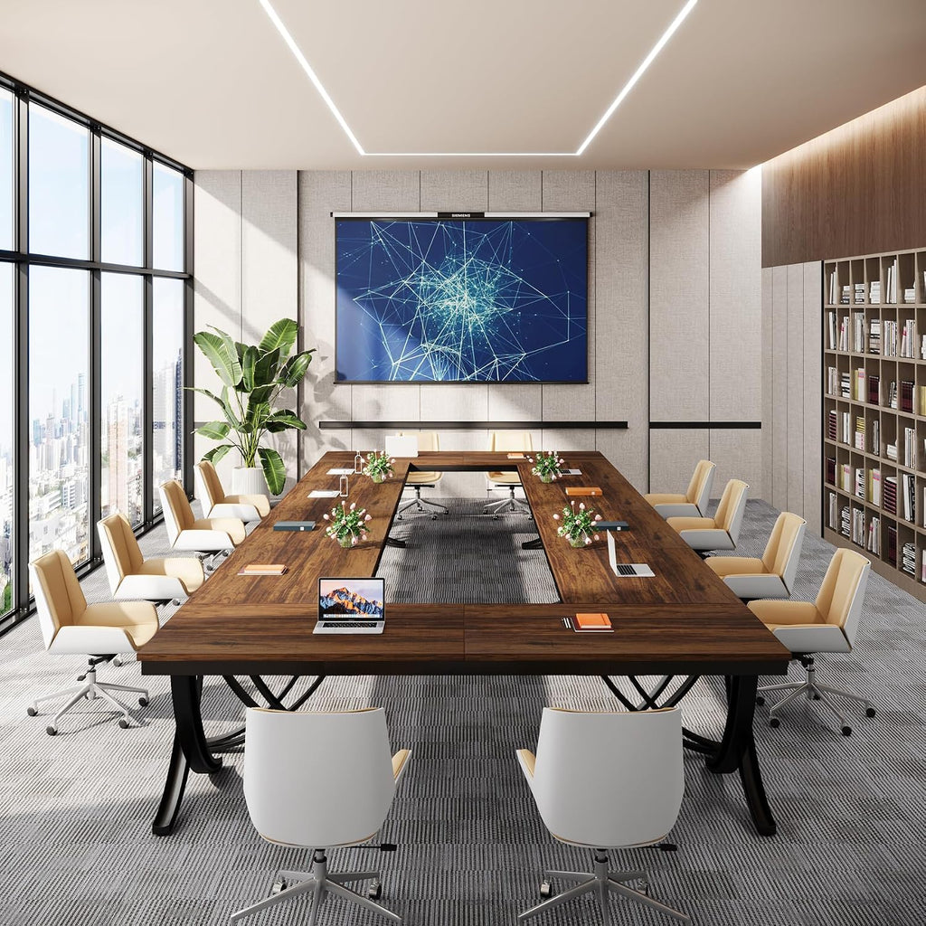 Rectangular Brown Conference Table Metal Frame