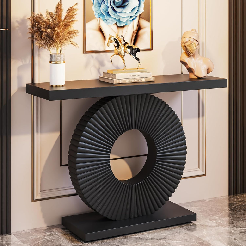 Modern Geometric Base Wooden Console Entryway Table