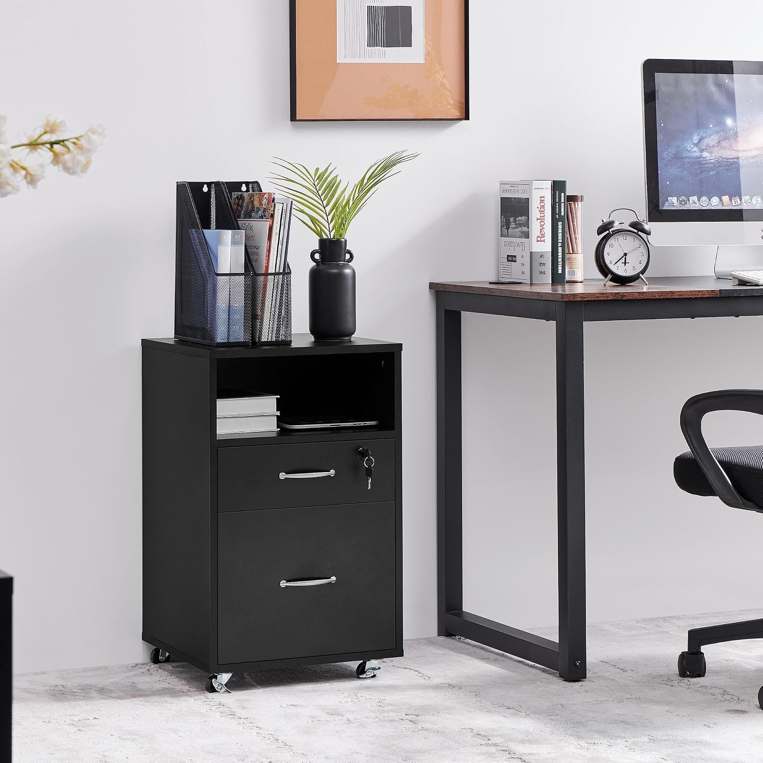 Wheeled Lockable 2-Drawer Under Desk Cabinet