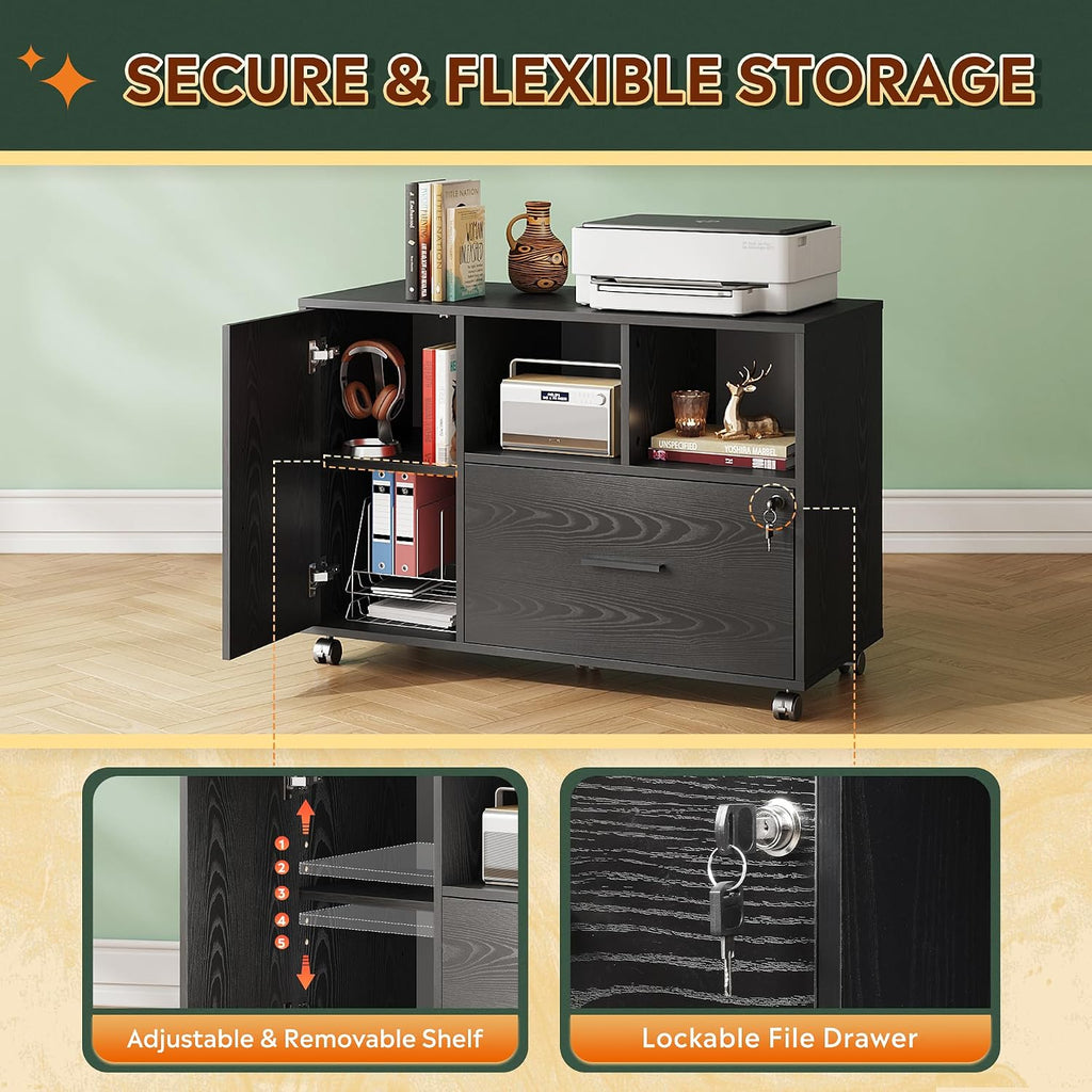 Wheeled Lockable Wooden Office File Cabinet