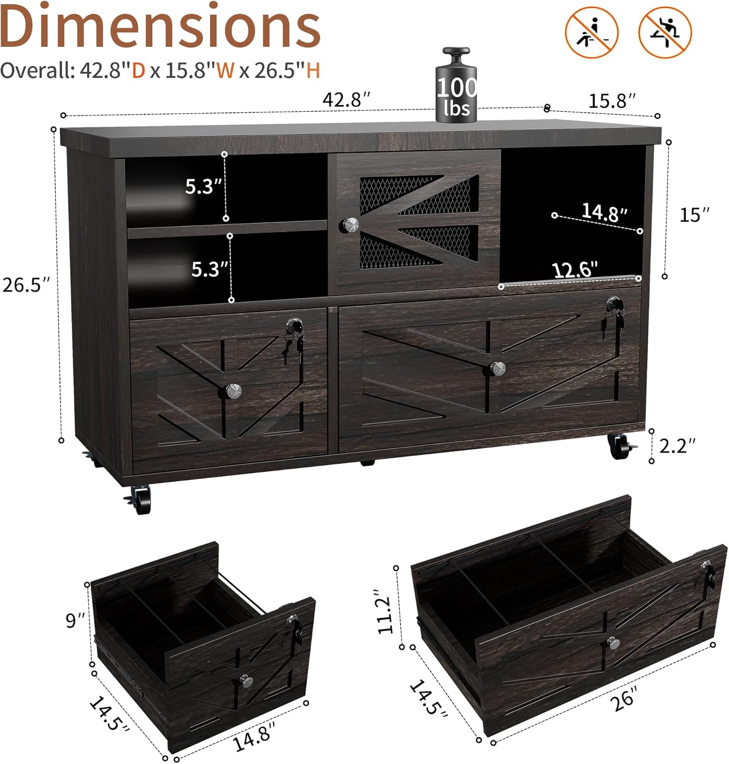 Herringbone Wheeled Lockable 2-Drawer File Cabinet