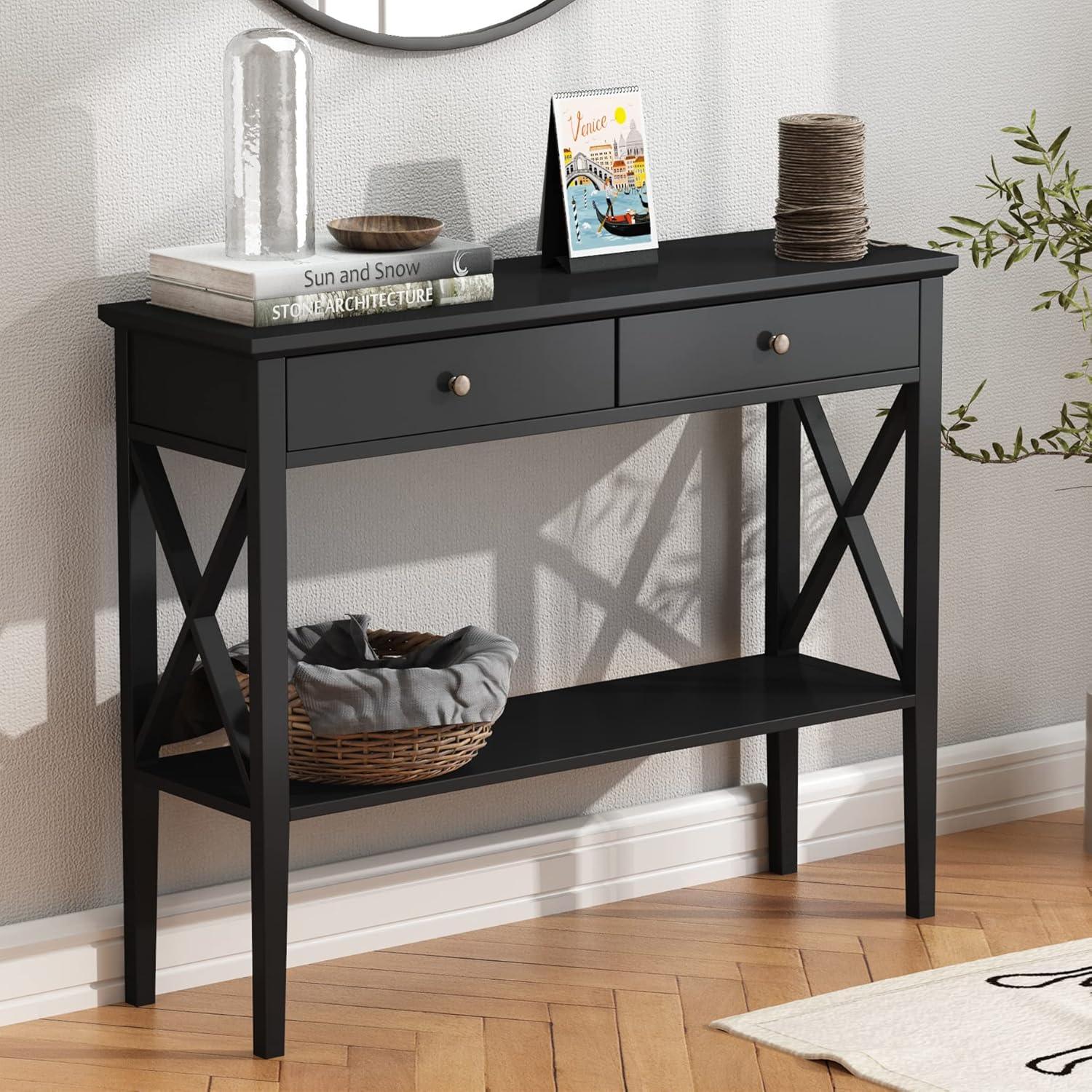 Wood Drawer Storage Narrow Console Sofa Table