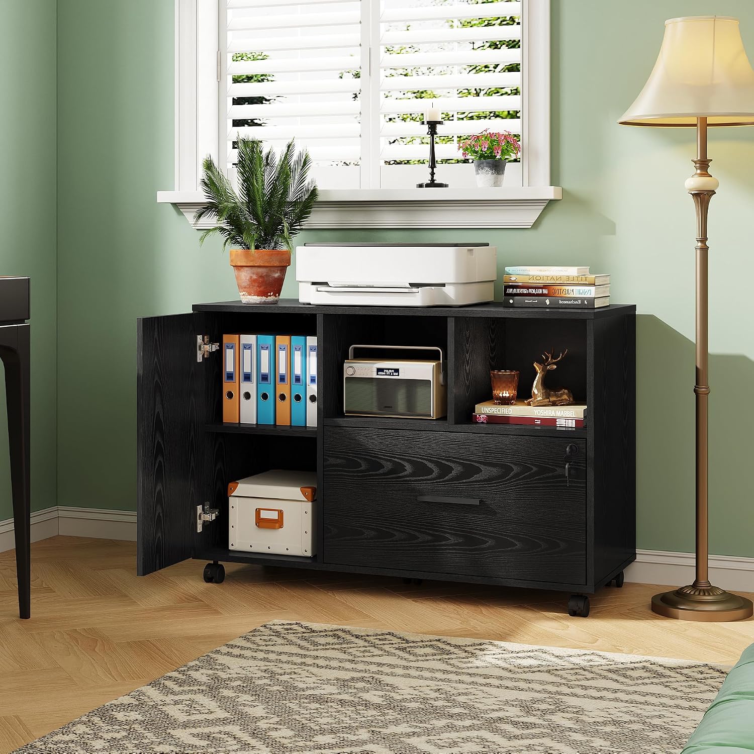 Wheeled Lockable Wooden Office File Cabinet