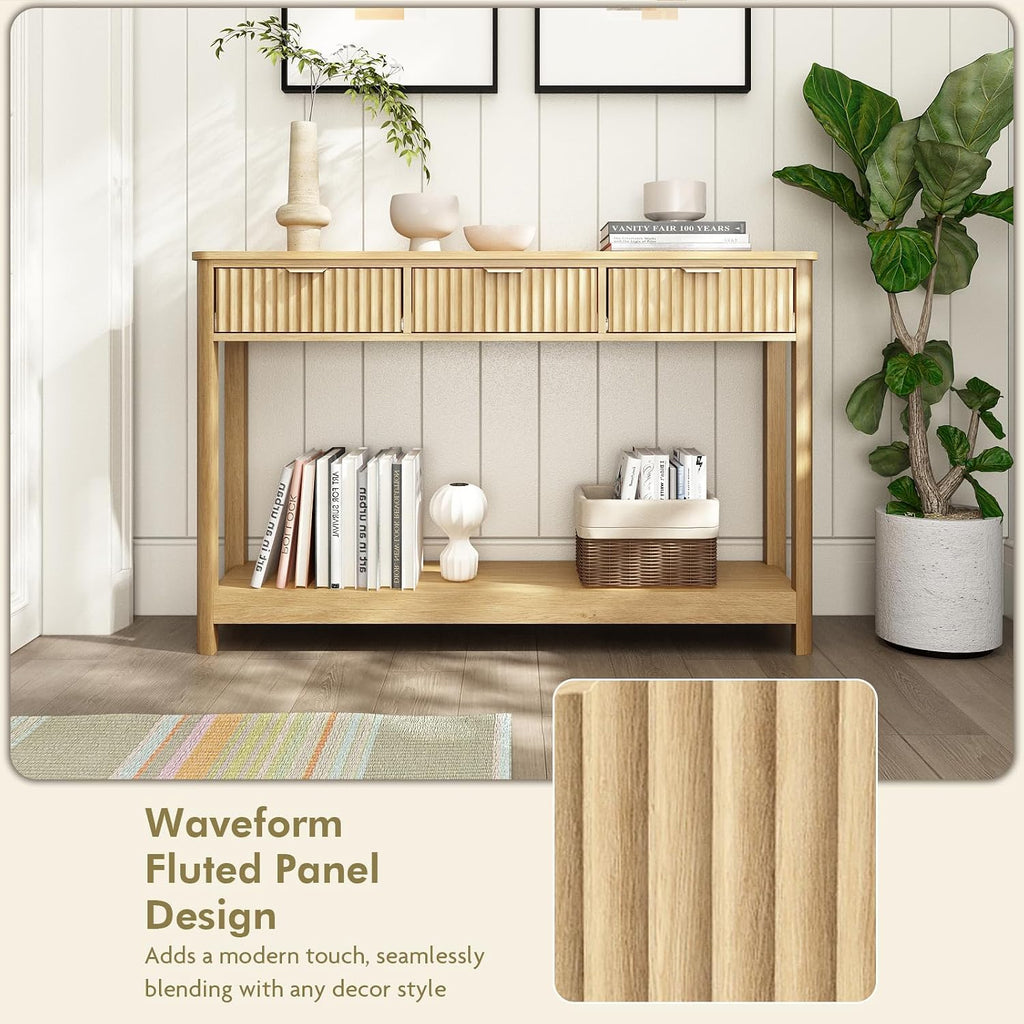 Boho Fluted Wooden Drawer Console Entryway Table