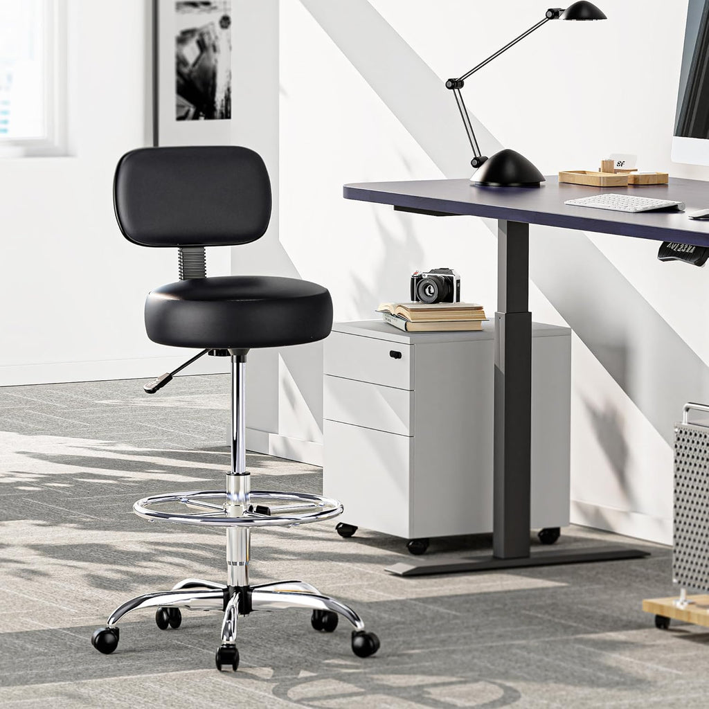 Adjustable Rolling Backrest Drafting Office Stool
