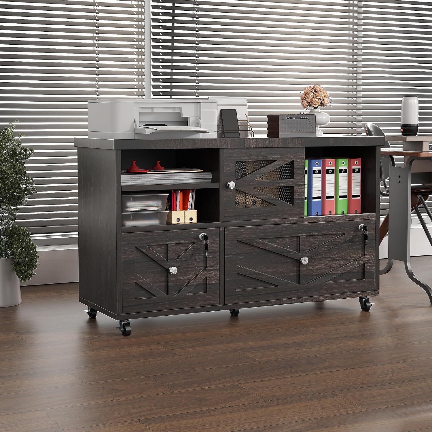 Herringbone Wheeled Lockable 2-Drawer File Cabinet