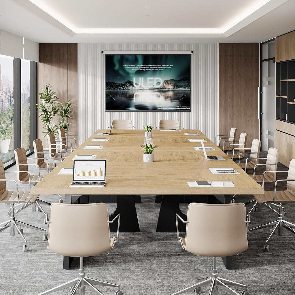 Rectangular Oak Black Large Office Conference Table