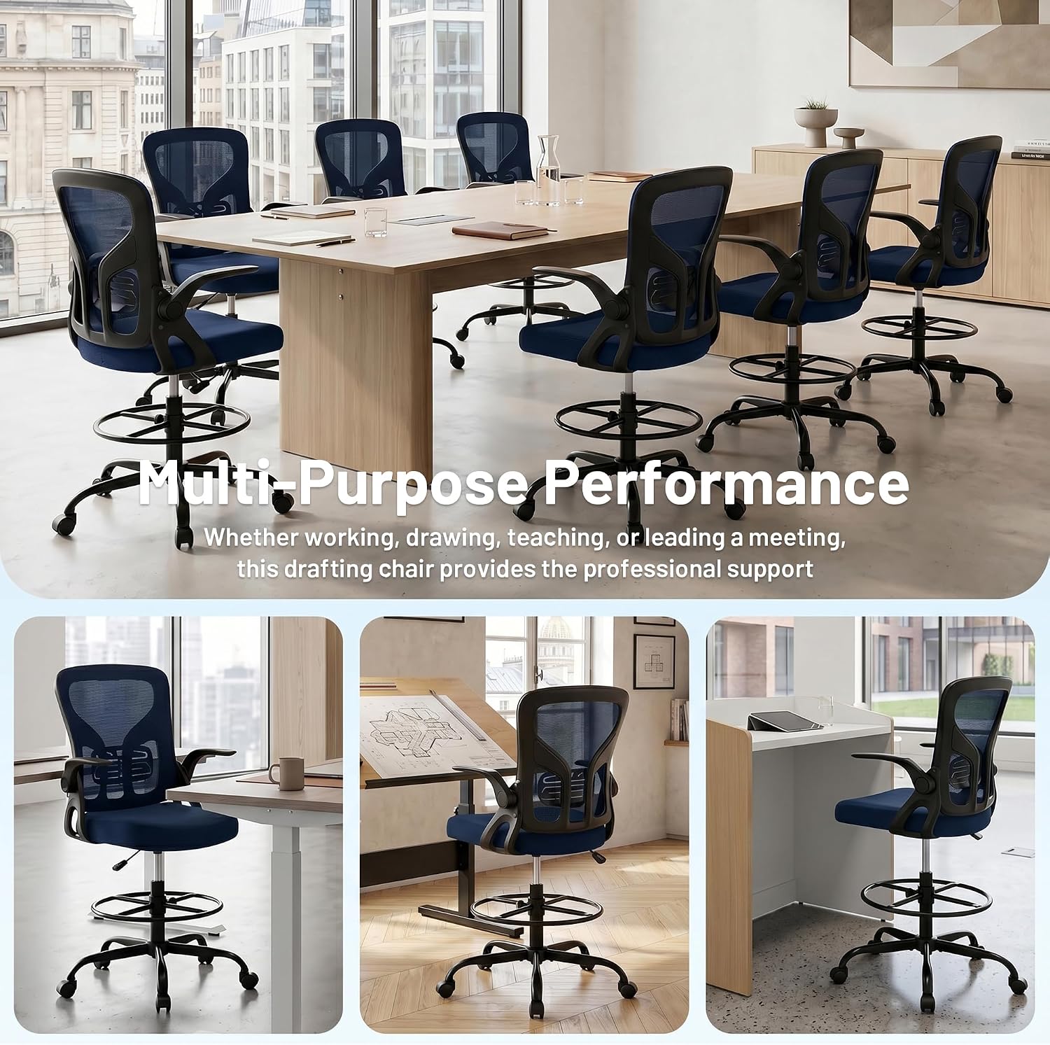 Mesh Ergonomic Drafting Chair Flip-up Armrests