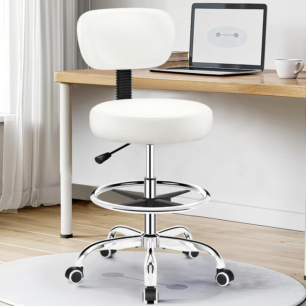 Adjustable Rolling PU Leather Drafting Office Stool