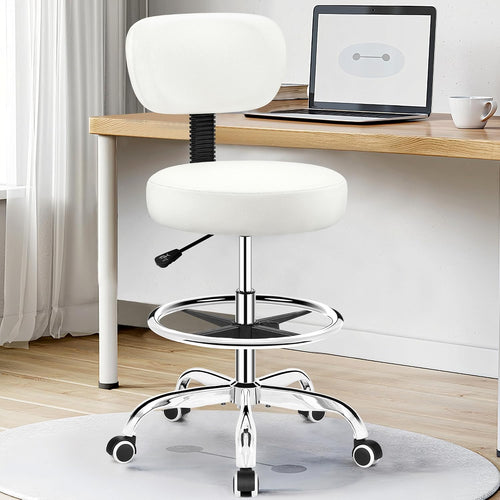 Adjustable Rolling PU Leather Drafting Office Stool