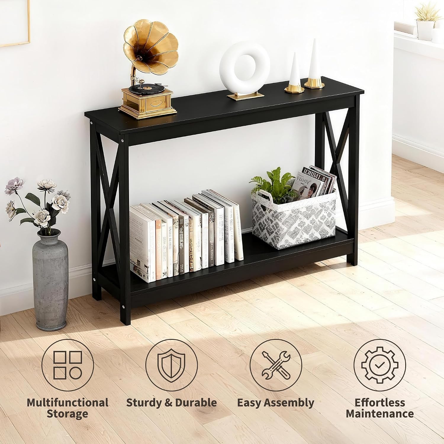 Narrow 2-Tier Storage Console Sofa Entryway Table