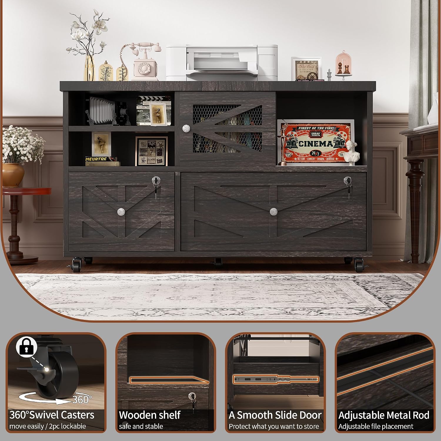 Herringbone Wheeled Lockable 2-Drawer File Cabinet