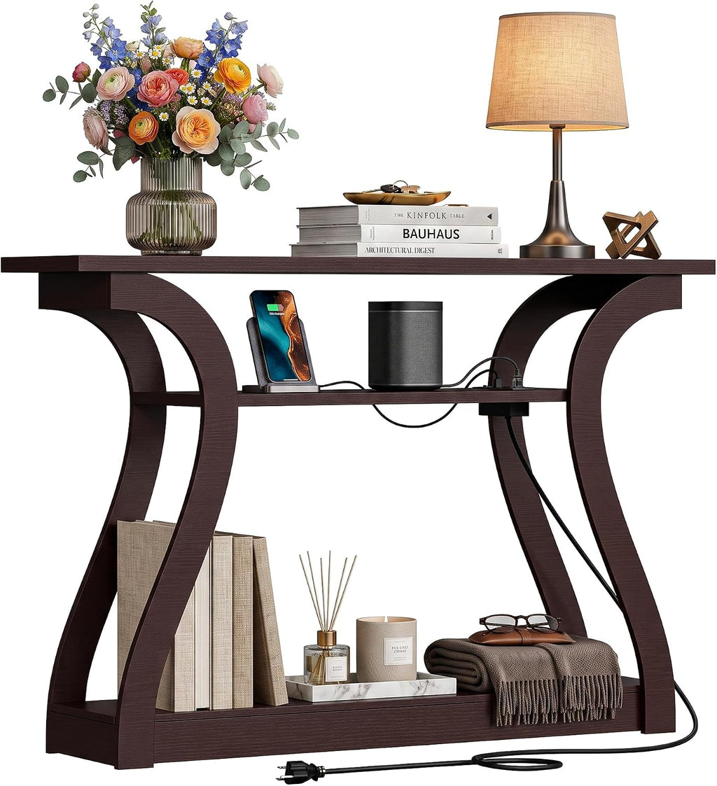 3-Tier Curved Frame Wooden Narrow Console Table