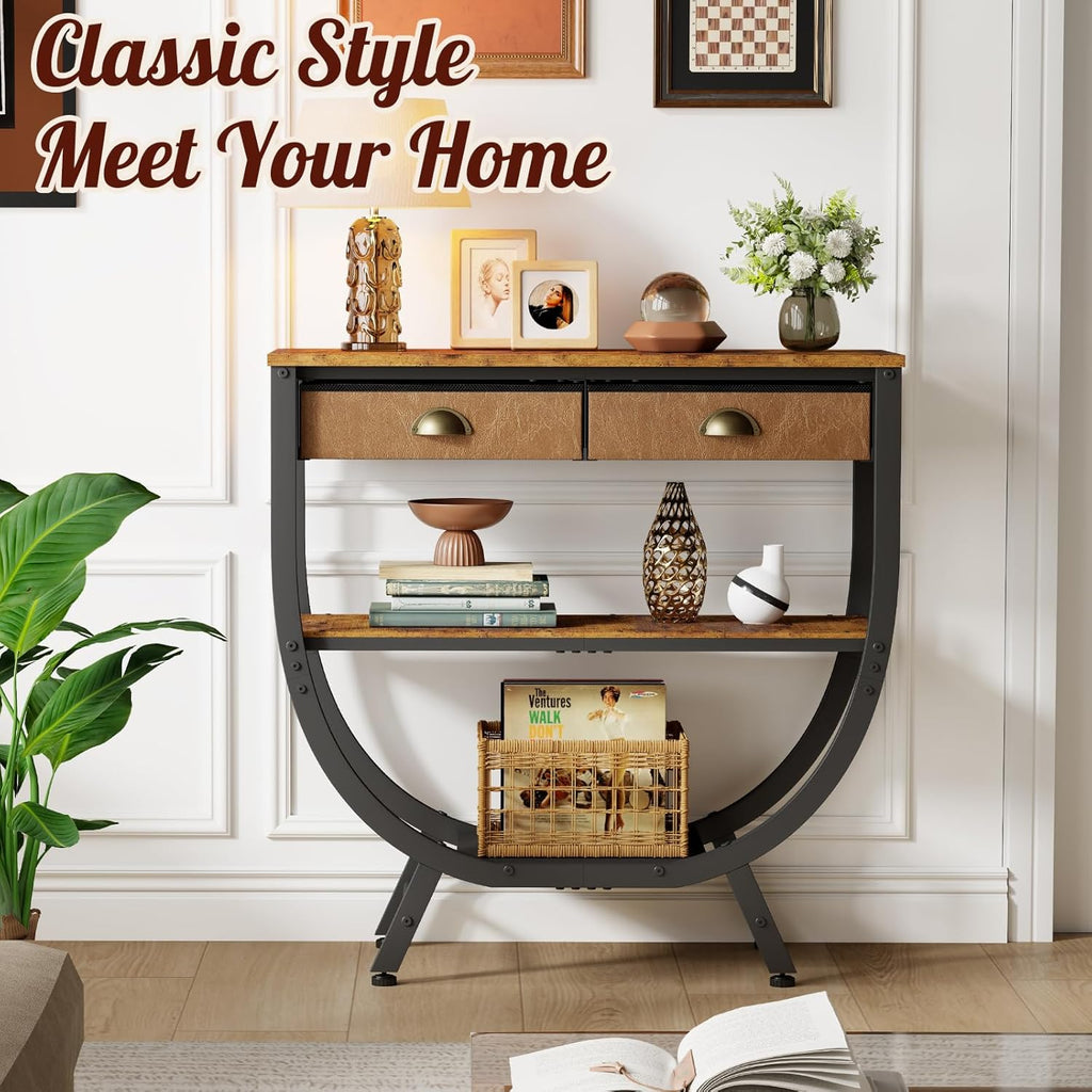 Industrial Tiered Drawer Console Entryway Sofa Table