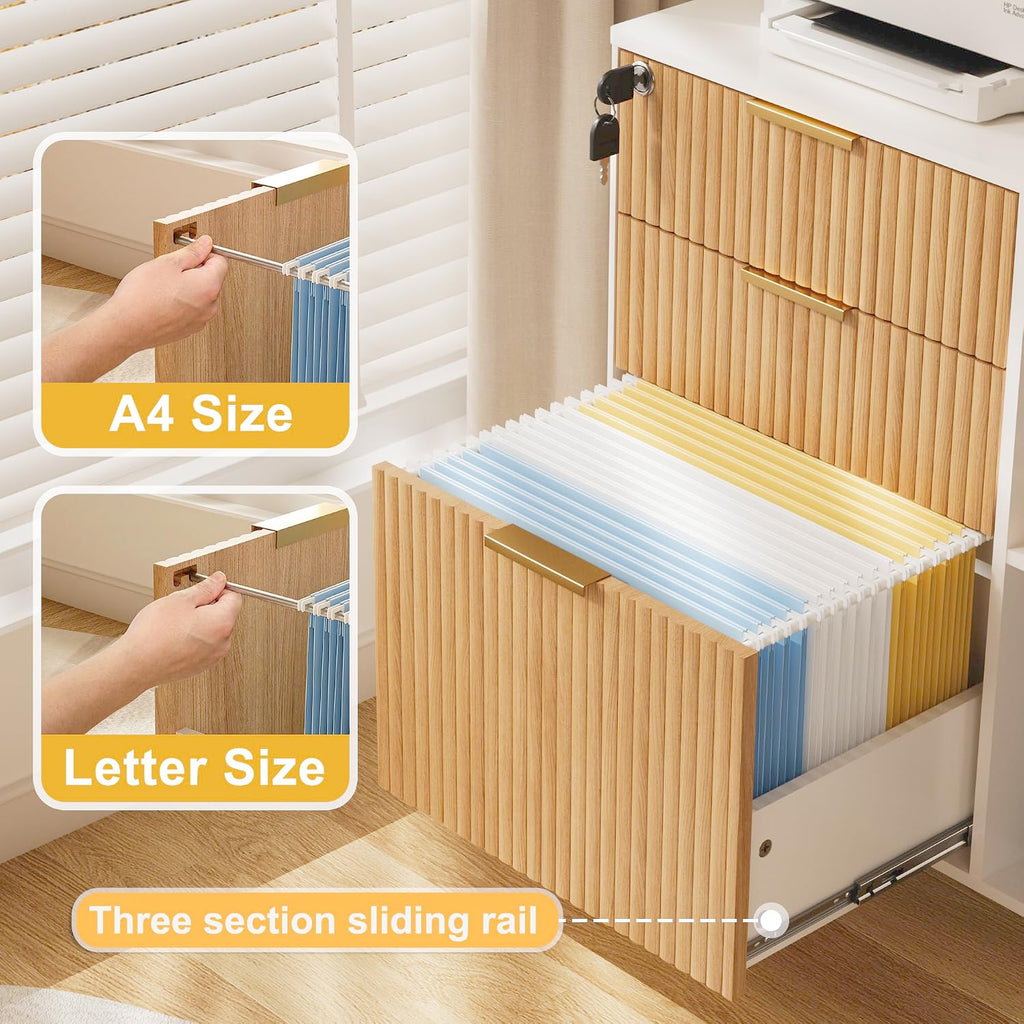 Fluted Wheeled Lockable 3-Drawer File Cabinet