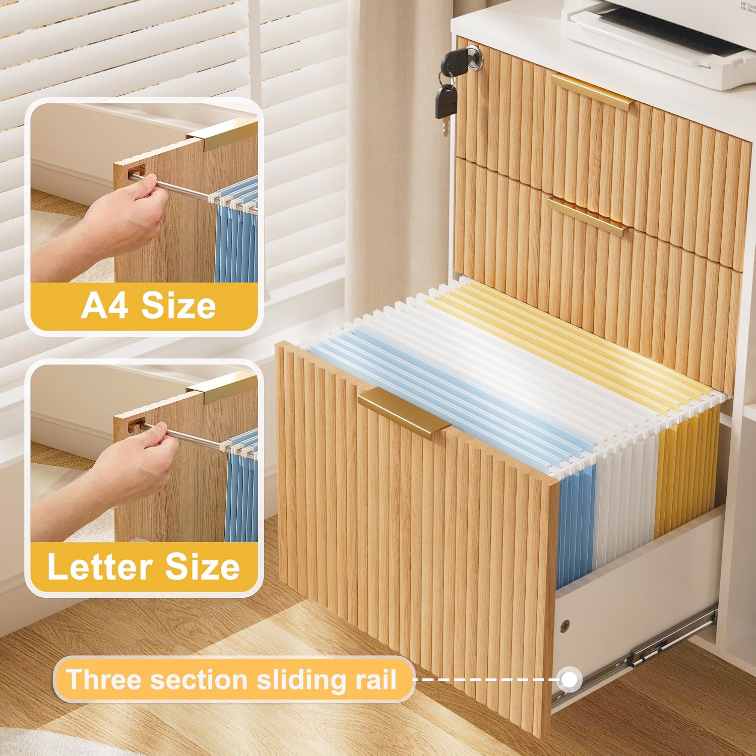Fluted Wheeled Lockable 3-Drawer File Cabinet