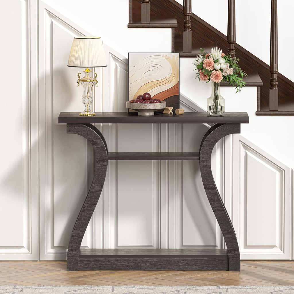 Farmhouse Rustic Wooden Tiered Console Table