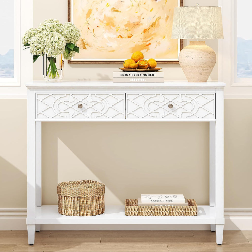 Vintage Carved Wooden Drawer Console Sofa Table