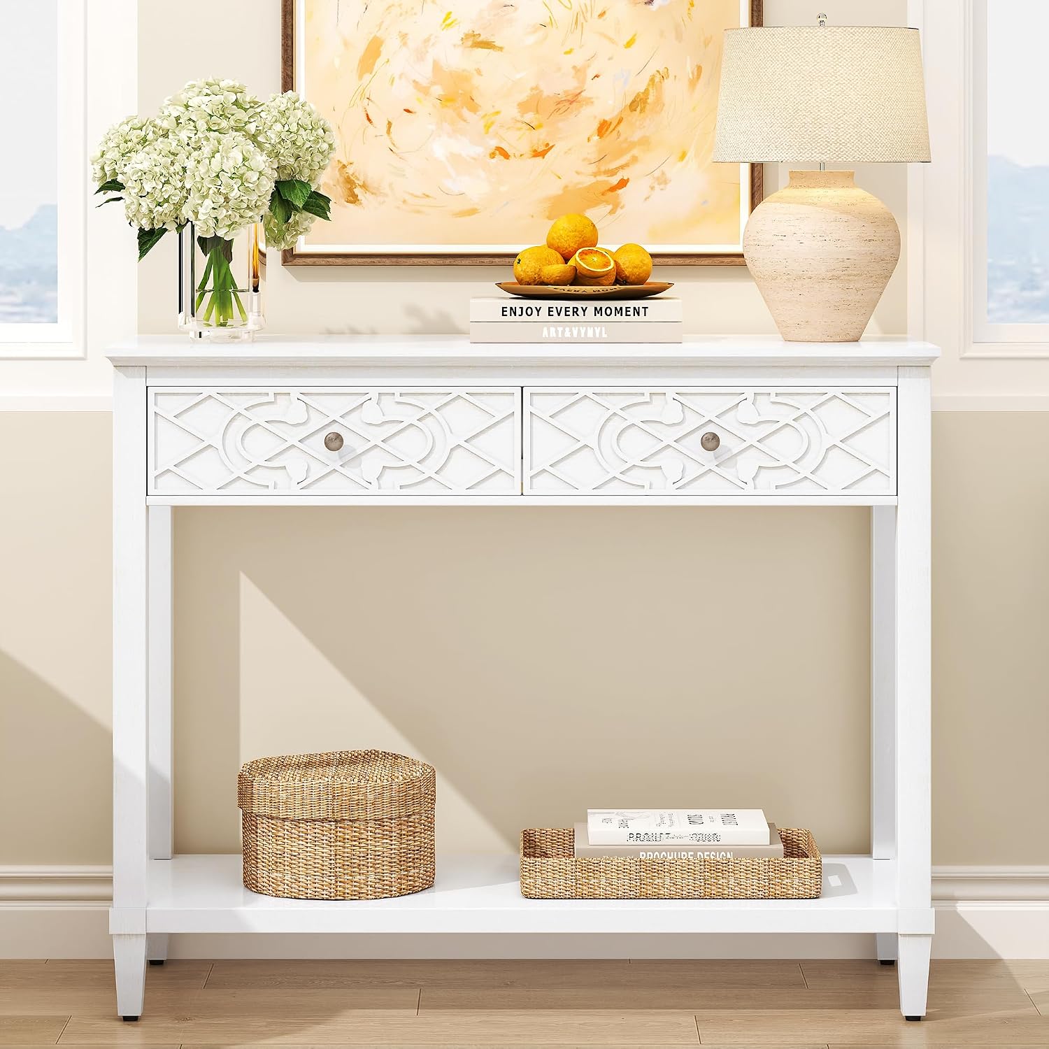 Vintage Carved Wooden Drawer Console Sofa Table