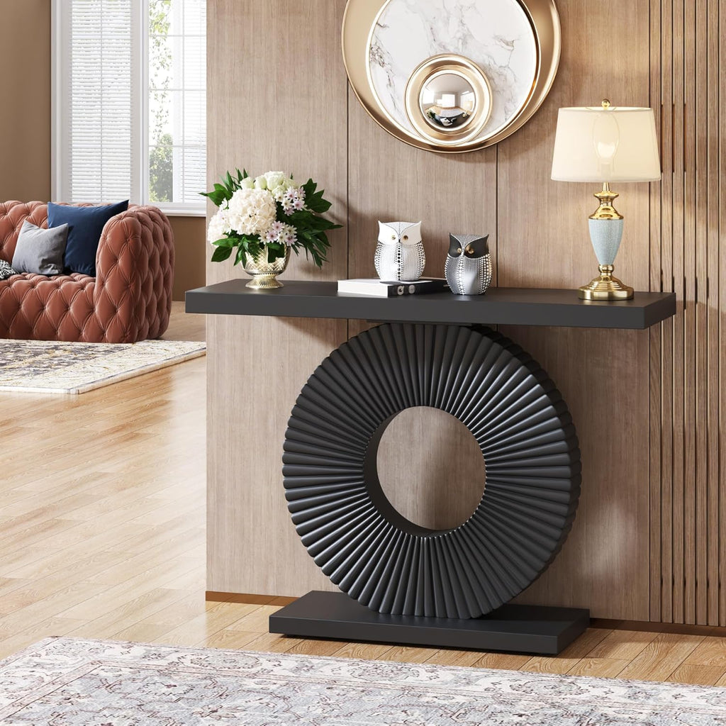 Modern Geometric Base Wooden Console Entryway Table