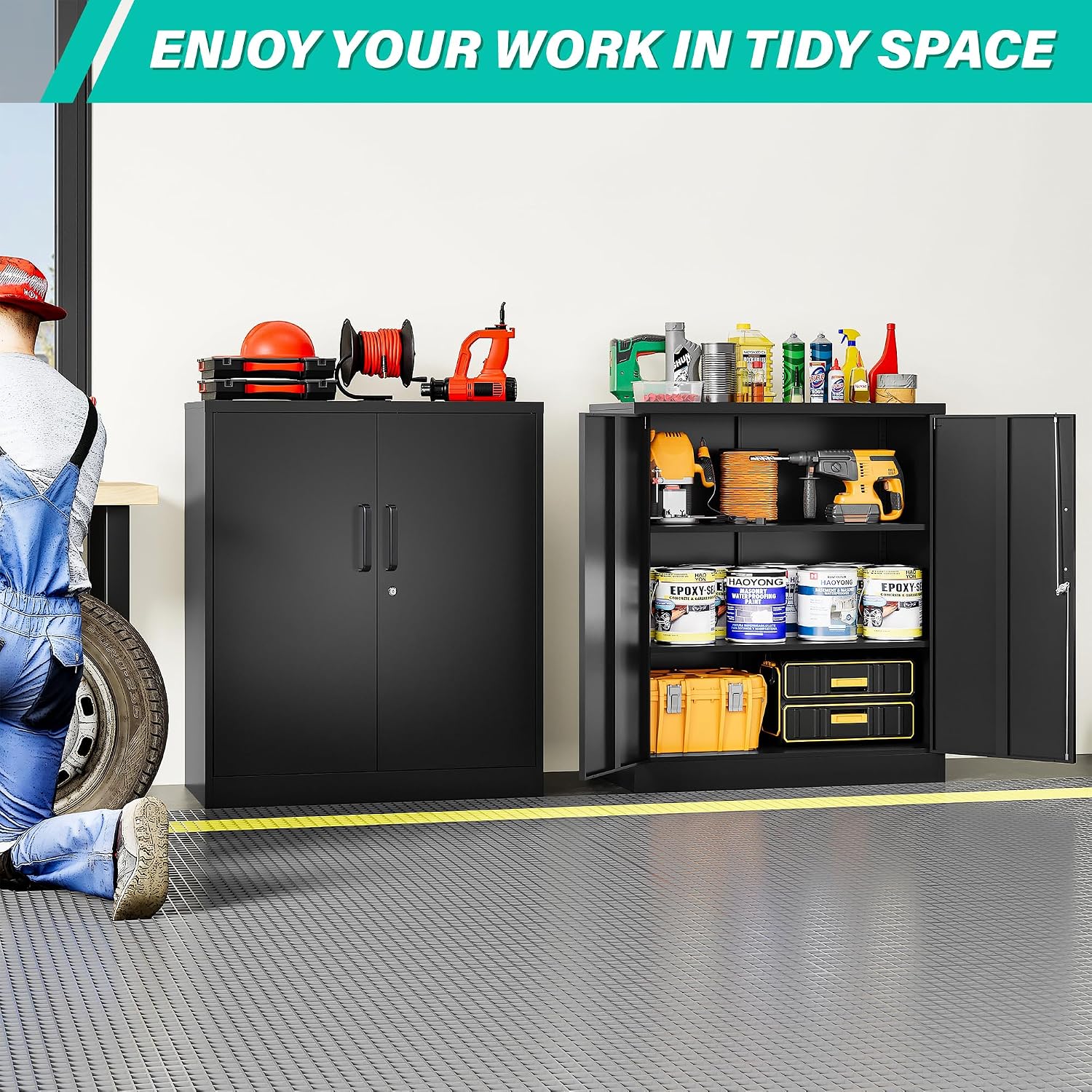 Lockable Metal Cabinet Adjustable Storage Shelves