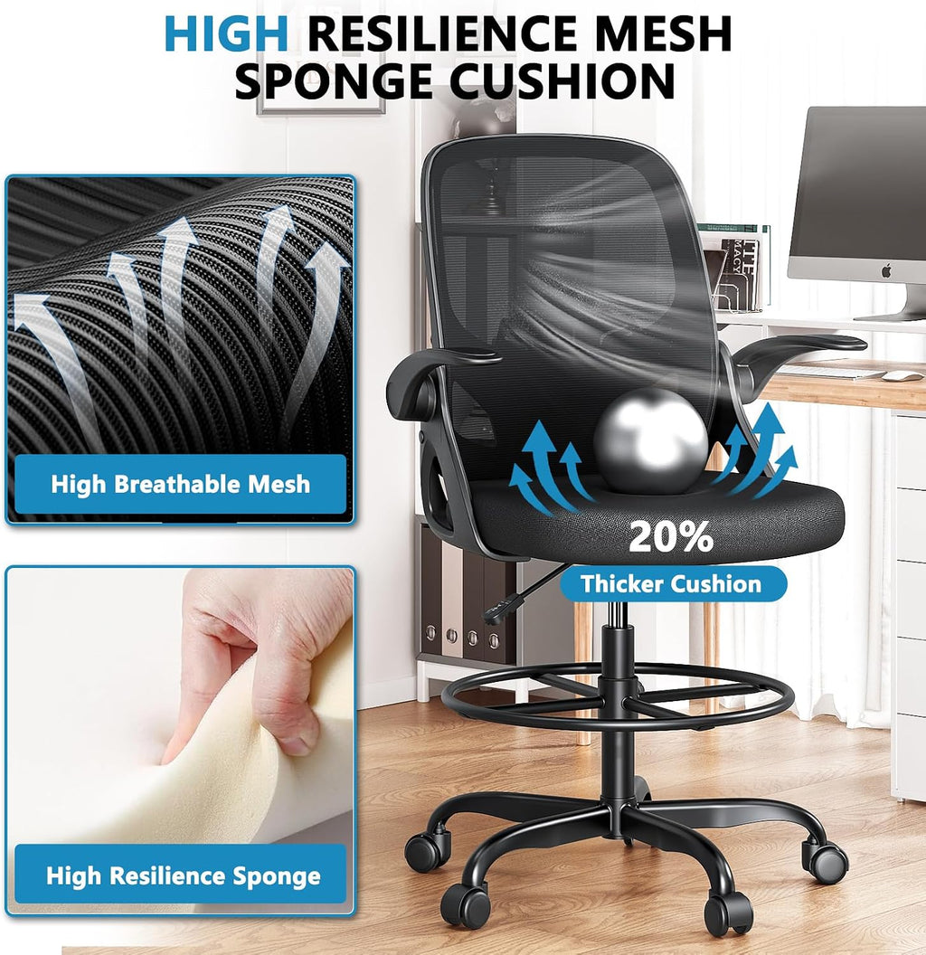 Mesh Ergonomic Drafting Chair Flip-up Armrests