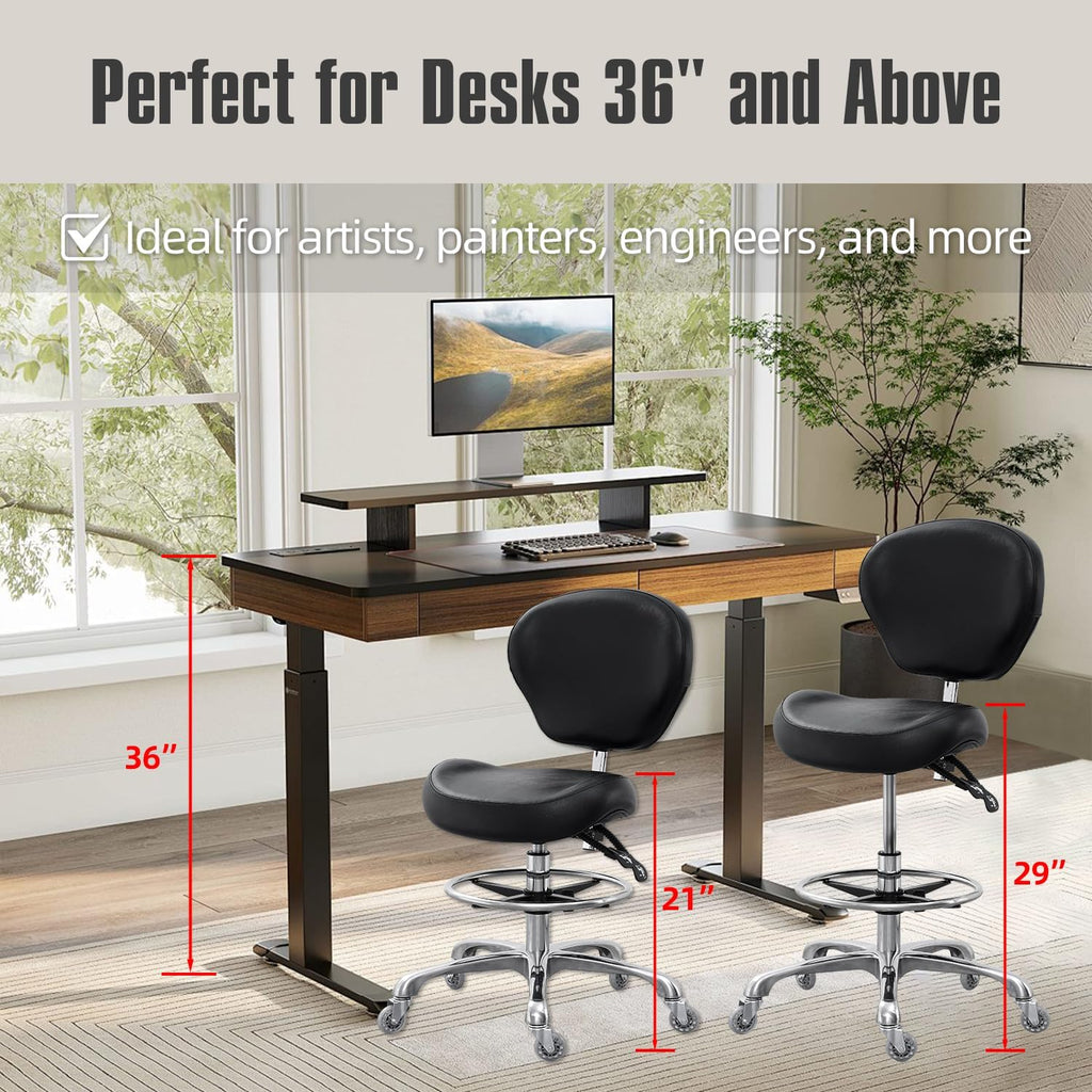 Adjustable Rolling Backrest Drafting Tall Stool