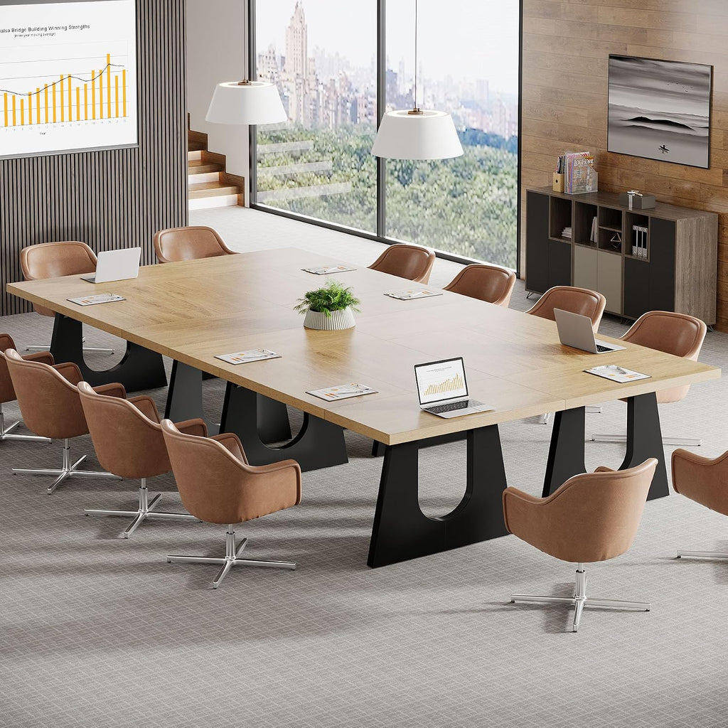 Rectangular Oak Black Large Office Conference Table