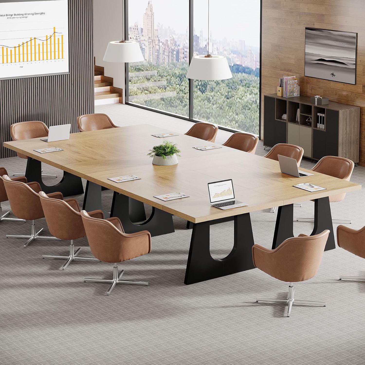 Rectangular Oak Black Large Office Conference Table