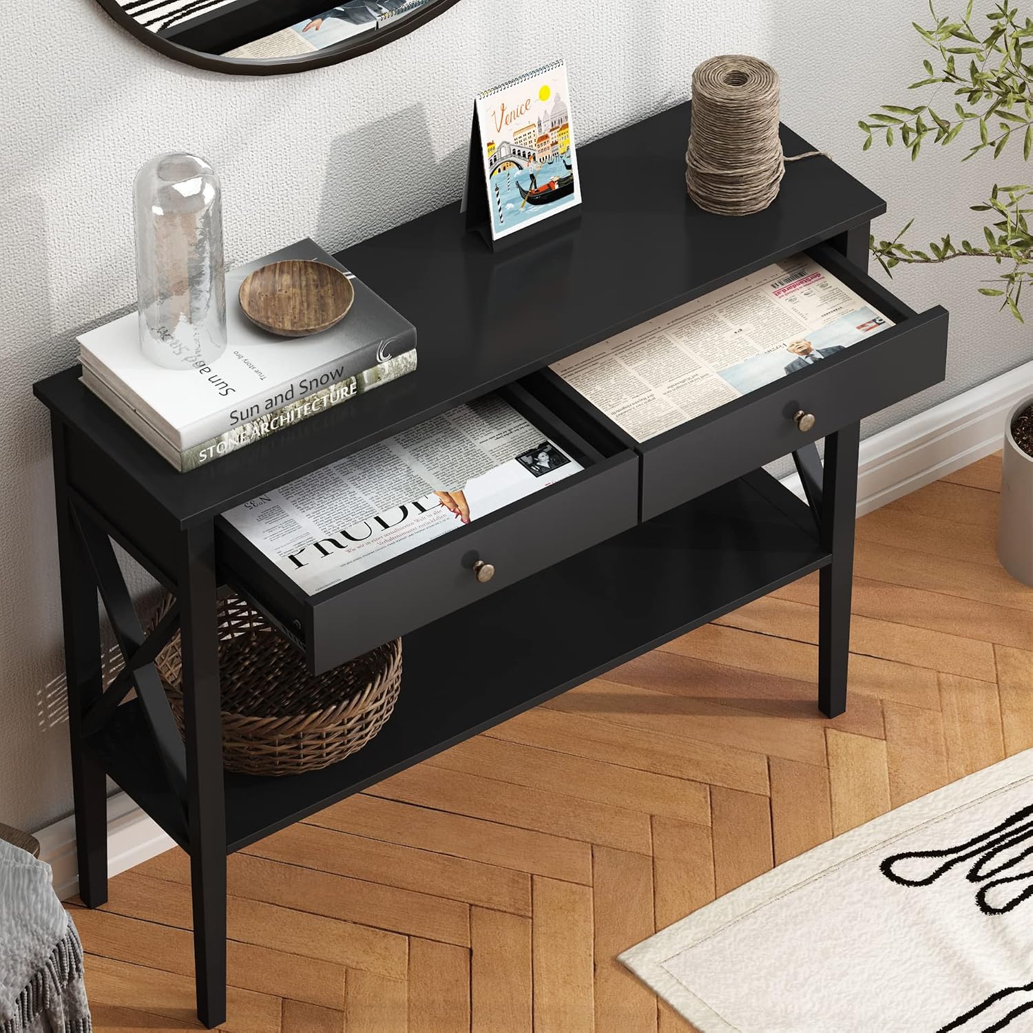 Wood Drawer Storage Narrow Console Sofa Table
