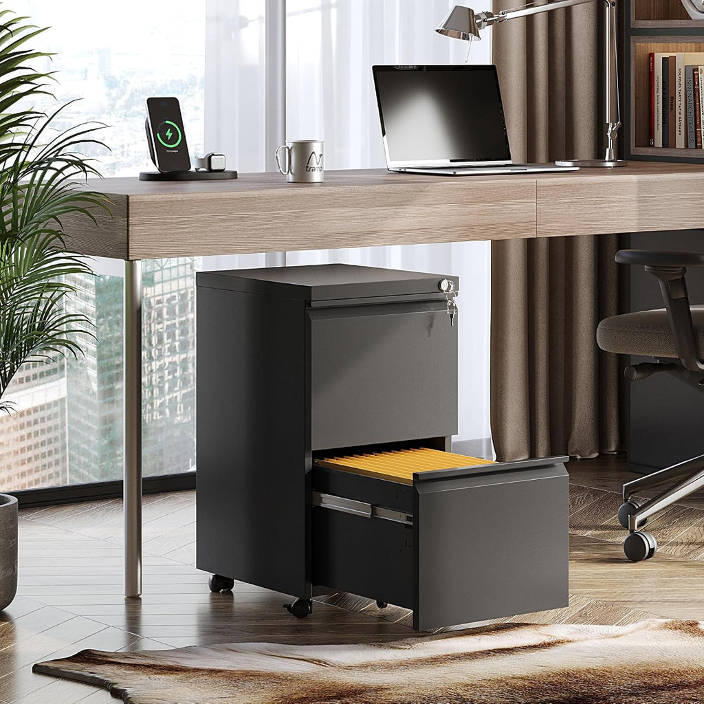 Lockable 2-Drawer Metal Under Desk File Cabinet