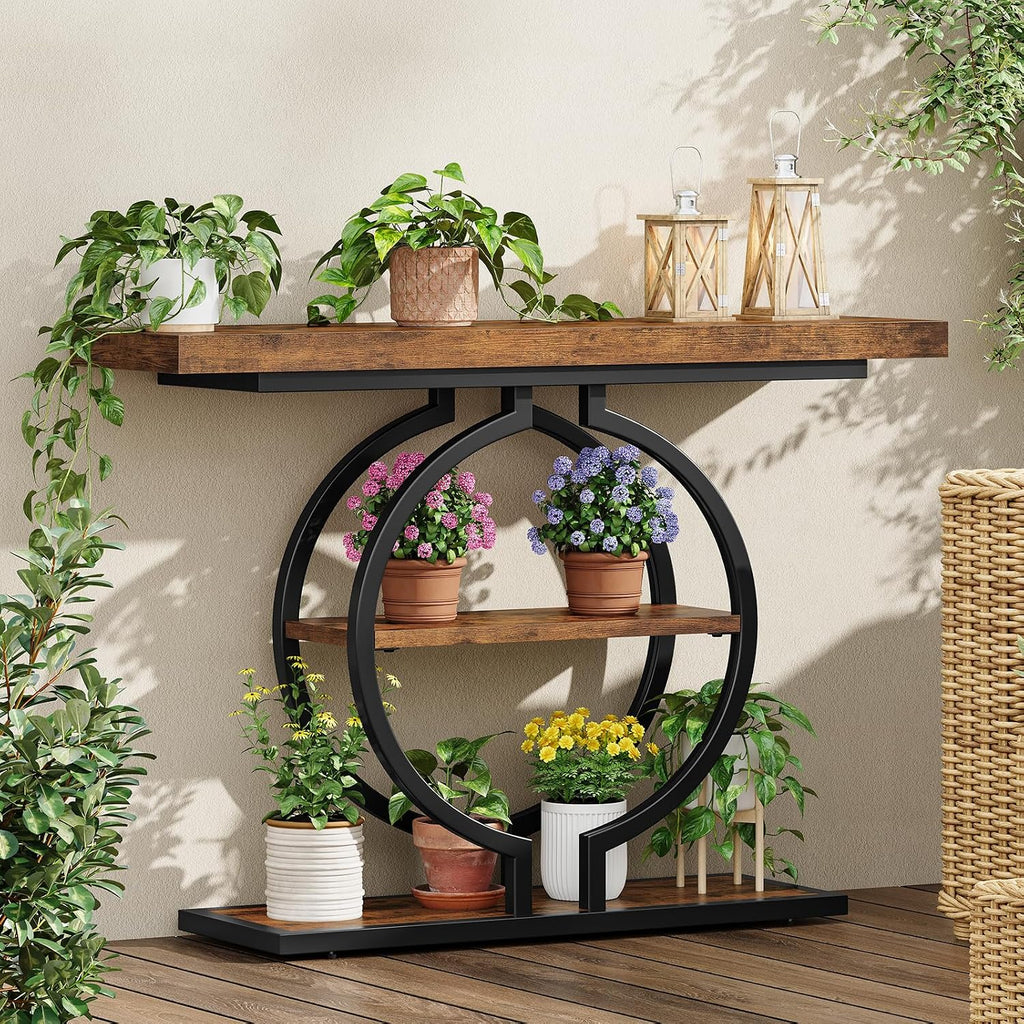 Industrial Metal Frame Narrow Console Sofa Table
