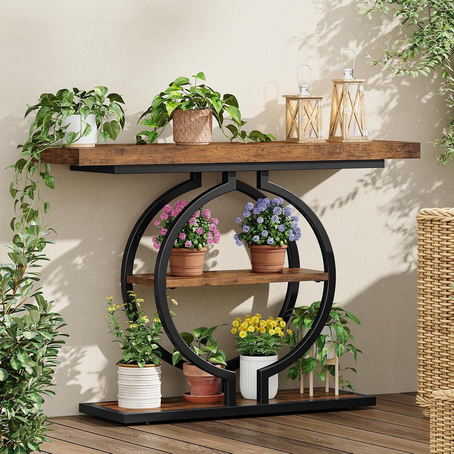 Industrial Metal Frame Narrow Console Sofa Table