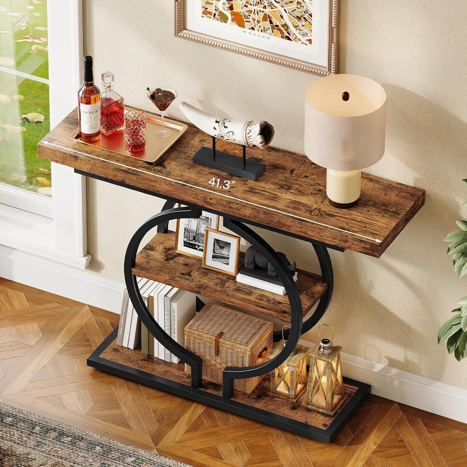 Industrial Metal Frame Narrow Console Sofa Table