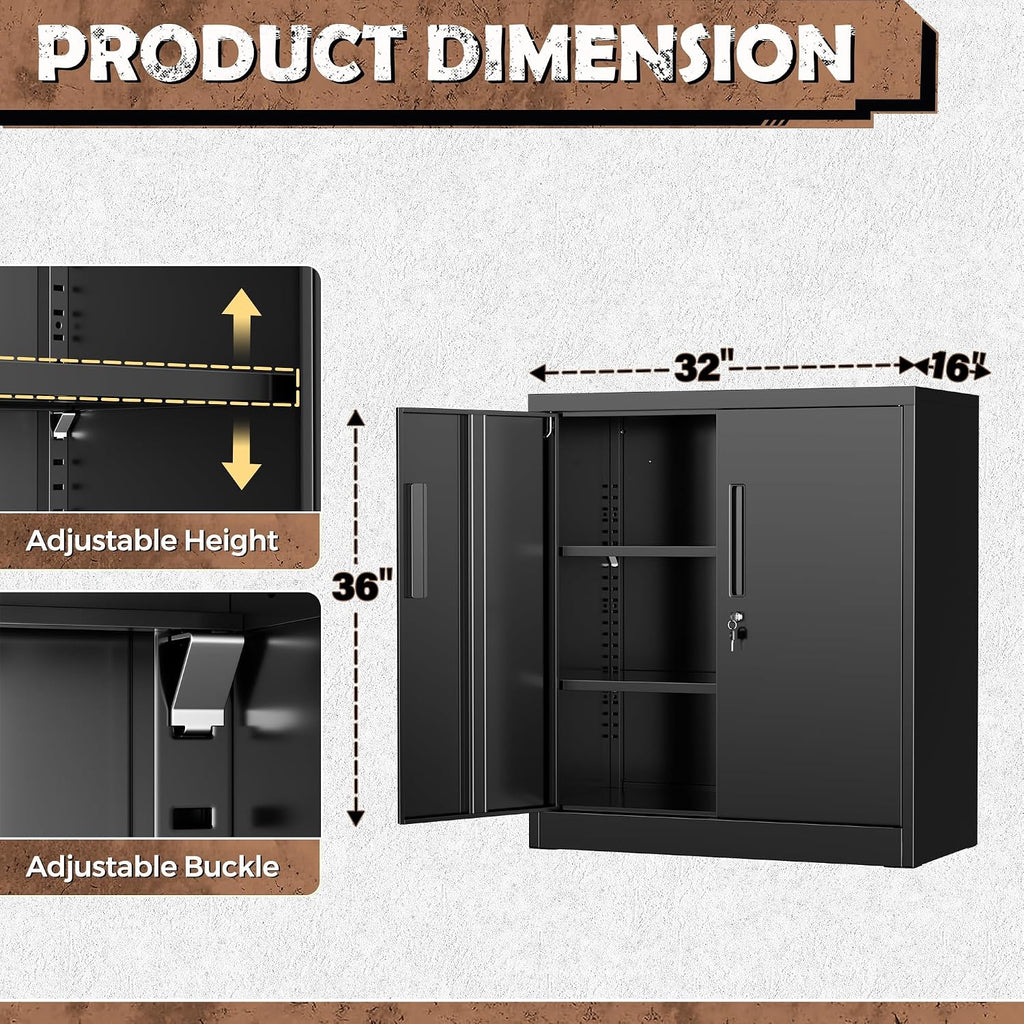 Lockable Two-Door Steel Storage Cabinet Shelves
