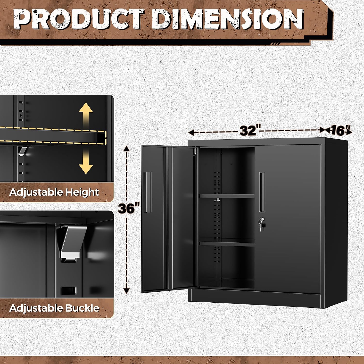 Lockable Two-Door Steel Storage Cabinet Shelves