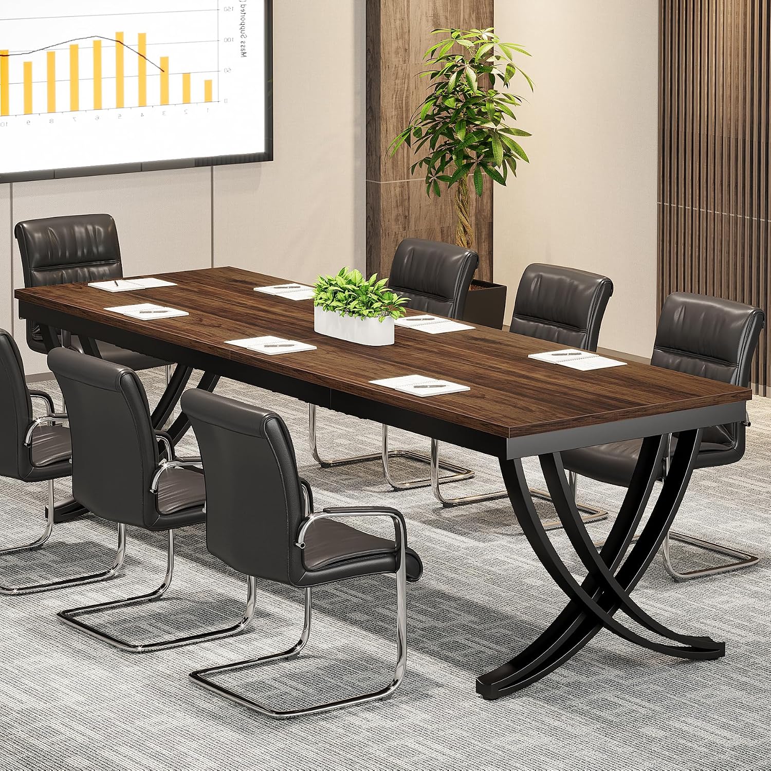 Rectangular Brown Conference Table Metal Frame
