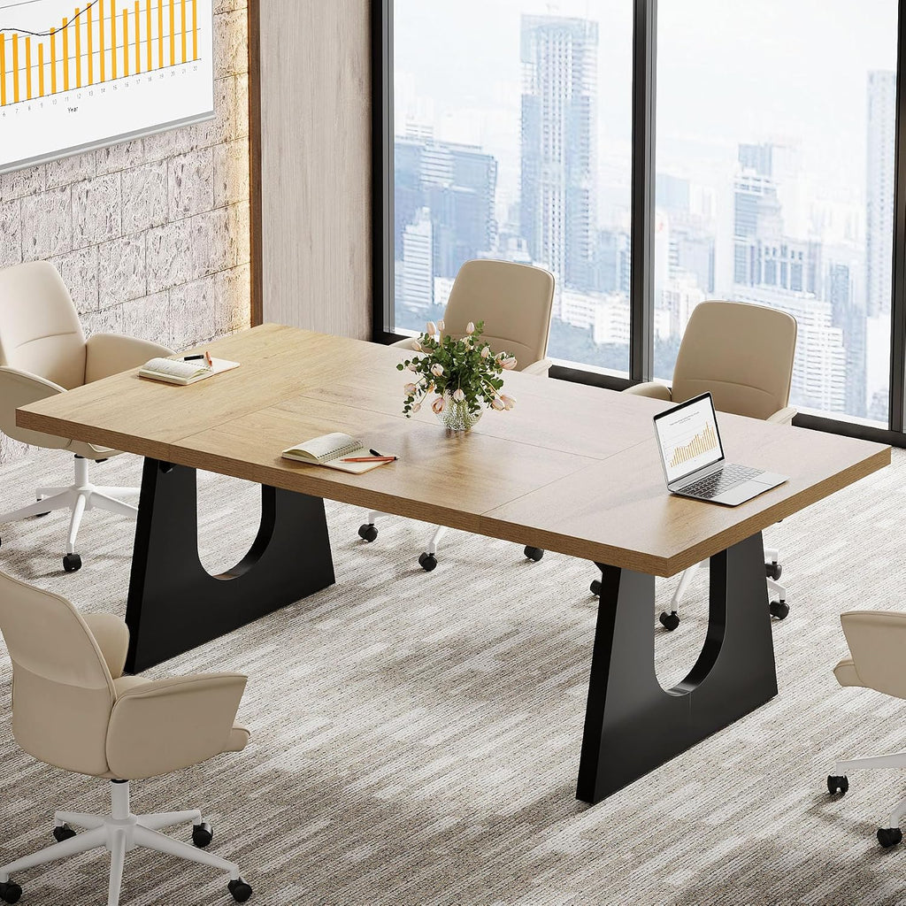 Rectangular Oak Black Large Office Conference Table