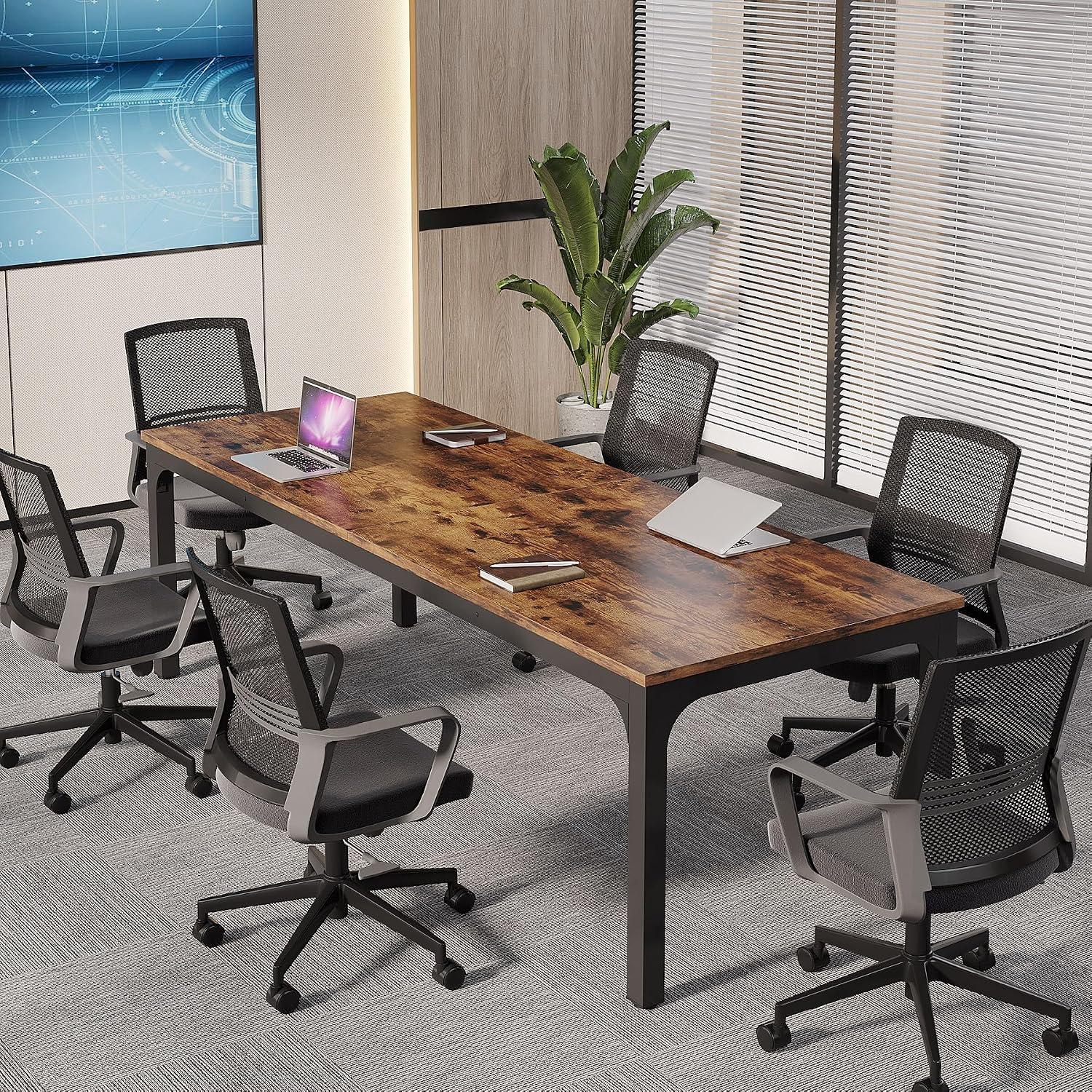 Modern Rustic Brown Large Office Conference Table