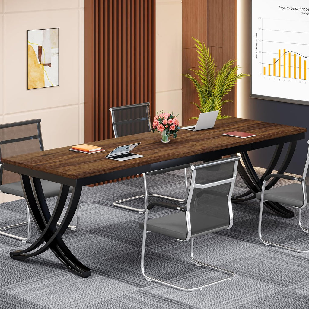 Rectangular Brown Conference Table Metal Frame